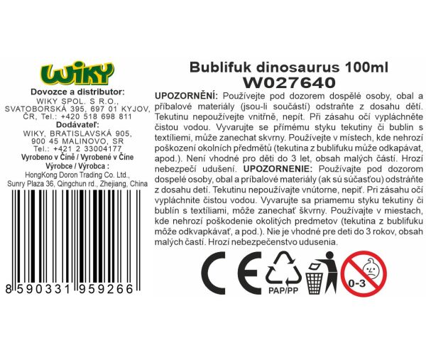 Bublifuk dinosaurus 100 ml 35 cm
