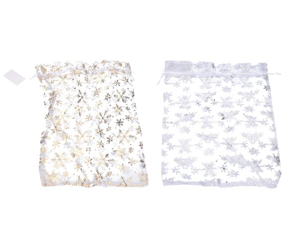 Sáček ORGANZA Vločky 20x30 cm Vánoce