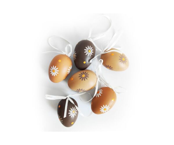 Vajíčko dekorační plastové malované 6 cm, 6ks v organza sáčku