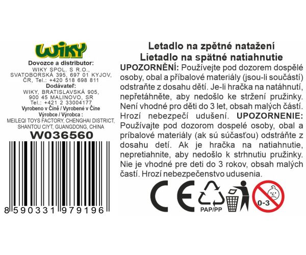 Letadlo kovové na zpětné natažení 14 cm