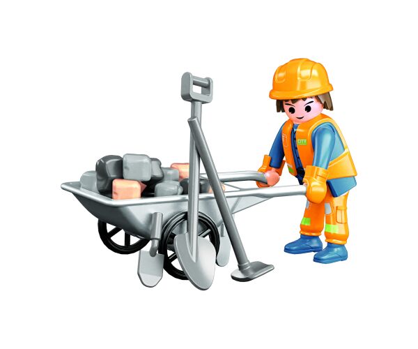 Figurka dělník s kolečkem stavebnice 8,5 cm