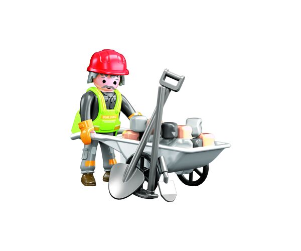 Figurka dělník s kolečkem stavebnice 8,5 cm