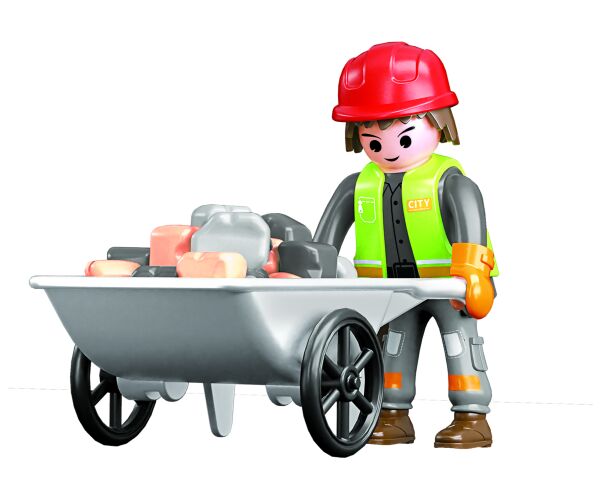 Figurka dělník s kolečkem stavebnice 8,5 cm