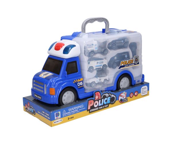 Auto policejní s efekty a 6 malými auty 34 cm