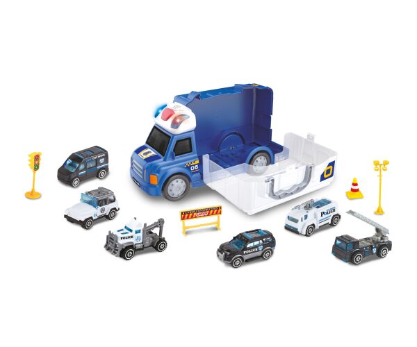 Auto policejní s efekty a 6 malými auty 34 cm