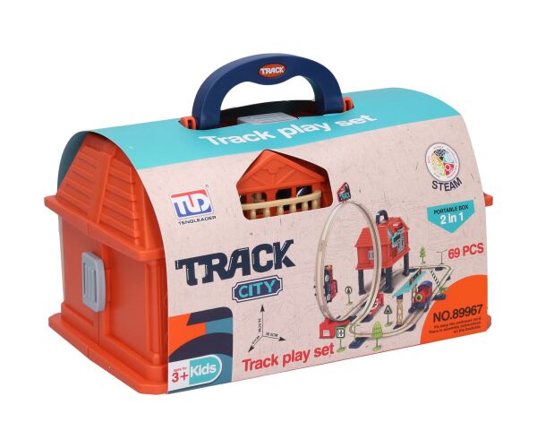 Vlaková dráha v kufříku 69 dílků 67x36,5x36,5 cm