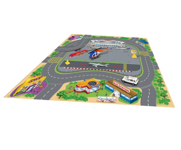 Hrací mapa s 2 dopravními prostředky kov 70x70 cm