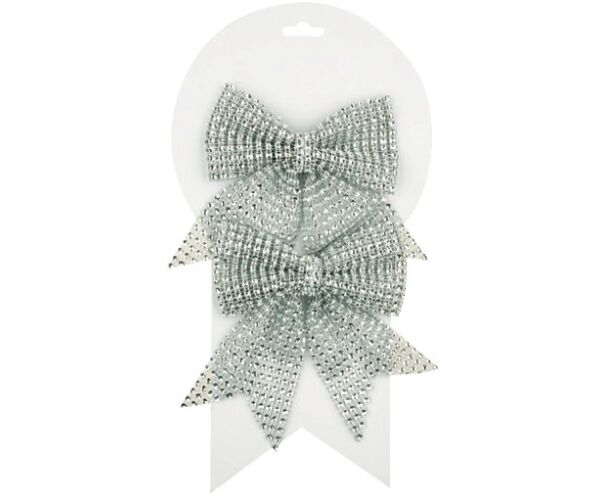 Mašle vánoční stříbrná s kamínky 2ks, 12cm